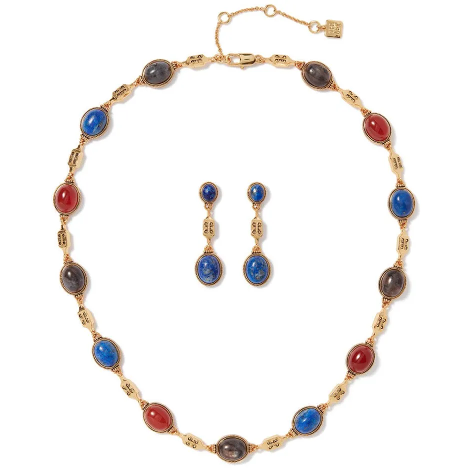 The Met Store Jewelry Sets*Ancient Gems Multistone Statement Necklace and Triple-Drop Lapis Earrings Set