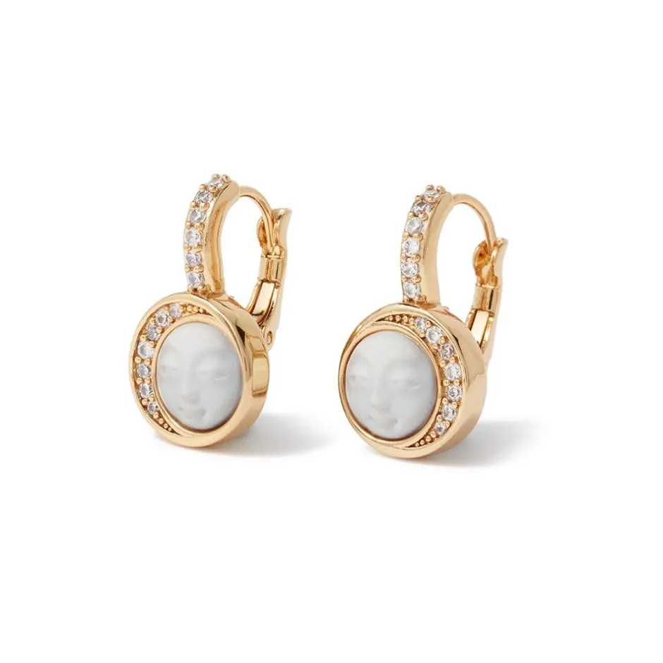 The Met Store Earrings*Celestial Symbols Carved Mother-of-Pearl Coin Hoop Earrings