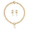 The Met Store Jewelry Sets*Cypriot Twist Pearl Chain Pendant Necklace and Triple-Hoop Earrings Set