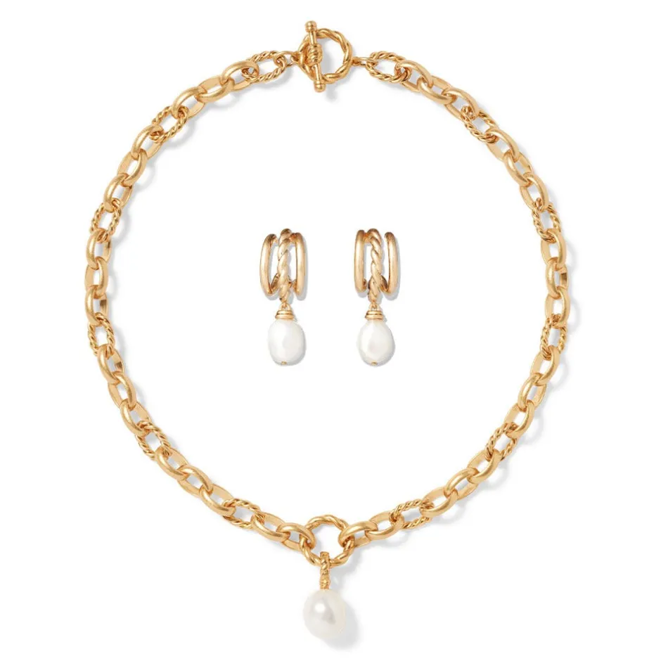 The Met Store Jewelry Sets*Cypriot Twist Pearl Chain Pendant Necklace and Triple-Hoop Earrings Set