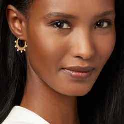 The Met Store Earrings*Hammered Crescent Pearl Hoop Earrings