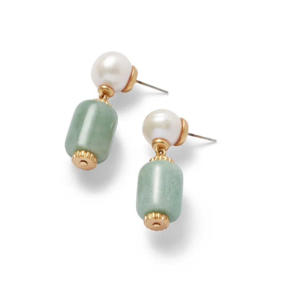 The Met Store Earrings*Karavas Gems Aventurine and Pearl Drop Earrings