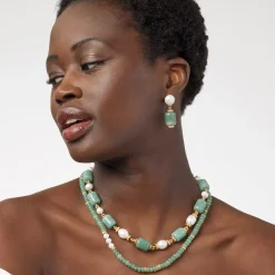 The Met Store Jewelry Sets*Karavas Gems Large-Bead Aventurine and Pearl Necklace and Drop Earrings Set