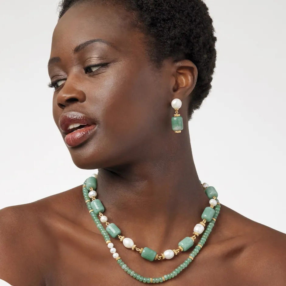 The Met Store Jewelry Sets*Karavas Gems Large-Bead Aventurine and Pearl Necklace and Drop Earrings Set