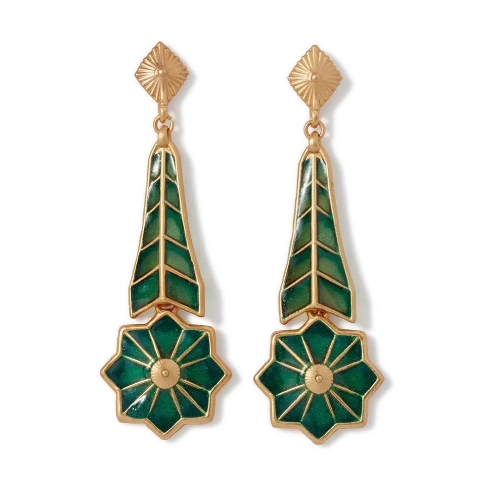 The Met Store Earrings*Lotus Pagoda Plique-à-Jour Long Drop Earrings