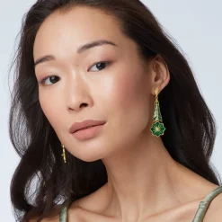 The Met Store Earrings*Lotus Pagoda Plique-à-Jour Long Drop Earrings