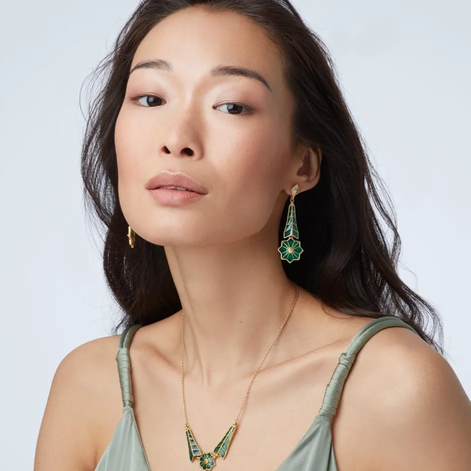 The Met Store Earrings*Lotus Pagoda Plique-à-Jour Long Drop Earrings