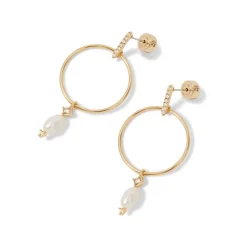 The Met Store Earrings*Royal Tudor Forward-Facing Hoop Earrings with Pearl Drops