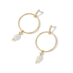 The Met Store Earrings*Royal Tudor Forward-Facing Hoop Earrings with Pearl Drops