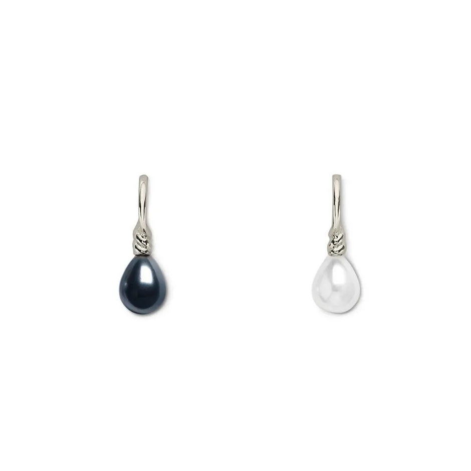 The Met Store Earrings*Venus Pearl Silver Drop Earrings, Black/White